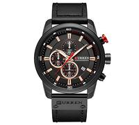 Reloj Militar de Piel para Hombre, cronógrafo, Resistente al Agua, Pulsera Deportiva, Fecha, Cuarzo, Regalo, Negro, Cronógrafo, Movimiento de Cuarzo