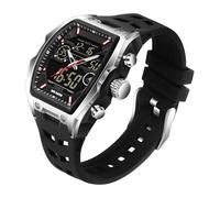 Reloj militar digital para hombre, resistente al agua, para exteriores, con pantalla LED, manecillas analógicas y números digitales, negro/plateado, Correa
