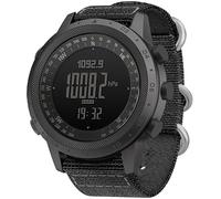 Reloj militar para hombre con brújula, podómetro, altímetro, barómetro, reloj deportivo digital, 5 ATM, resistente al agua, nailon, color negro, Negro , Correa