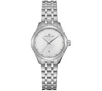 Hamilton Jazzmaster - Reloj de cuarzo para mujer, caja de acero inoxidable de 30 mm, fabricado en Suiza, esfera blanca, reloj de pulsera analógico para mujer, resistente al agua hasta 50 m, cristal de