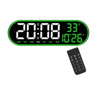 Reloj multifuncional, reloj de pared digital grande, relojes despertadores LCD versátiles con control remoto y ajuste de brillo, temperatura, fecha, luz nocturna (verde)