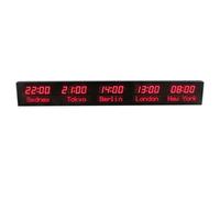 Reloj Mundial con 5 Husos Horarios para Montar En La Pared, Reloj Mundial Digital LED Grande, Configuración De Ciudades Ajustable, Ajuste De Brillo En 3 Niveles, para Hoteles