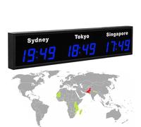 Reloj Mundial Digital con LED, Reloj de Zona Horaria de 3/4/5 Ciudades Montado en Pared para Hotel, Empresas Multinacionales Blue 3City