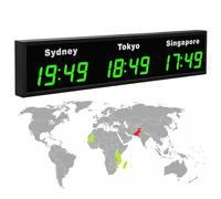 Reloj Mundial Digital con LED, Reloj de Zona Horaria de 3/4/5 Ciudades Montado en Pared para Hotel, Empresas Multinacionales Green 3City