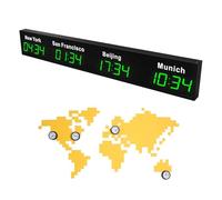 Reloj mundial digital LED con múltiples zonas horarias, ciudades personalizables, pantalla de pared de aleación de aluminio para oficina y uso multinacional