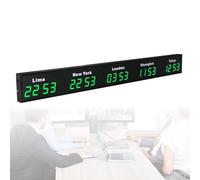 Reloj mundial digital LED grande con múltiples zonas horarias, montado en la pared para hoteles y corporaciones multinacionales, pantalla de 12/24 horas