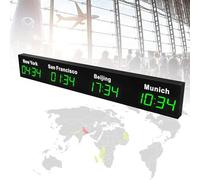 Reloj mundial digital, zona horaria de 3/4 ciudades, montado en la pared, material de aleación de aluminio para el hogar, hotel, oficina, aeropuertos, empresas, escuela