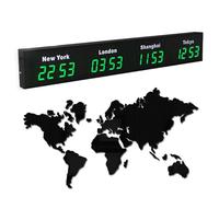 Reloj mundial LED digital grande con pantalla multizona horaria, ciudades personalizables, pantalla HD para uso en hoteles y empresas multinacionales