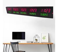 Reloj Mundial LED, Reloj Mundial Digital LED De 5 Zonas Horarias, Reloj De Zona Horaria De Hotel, Reloj Mundial Montado En La Pared, Reloj De Pared Con Hora Mundial,Red+green