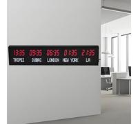 Reloj Mundial LED, Reloj Mundial Digital LED De 5 Zonas Horarias, Reloj De Zona Horaria De Hotel, Reloj Mundial Montado En La Pared, Reloj De Pared Con Hora Mundial,Red+white
