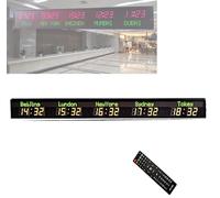 Reloj mundial, pantalla digital de zona horaria multiciudad, reloj de pared de 5 ciudades, pantalla grande para hoteles, empresas, aeropuertos, visibilidad de hasta 20 metros