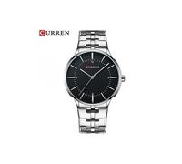 (Reloj negro plateado) Reloj de pulsera deportivo de cuarzo militar de moda Curren de la mejor marca