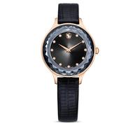 Reloj Nova, Fabricado en Suiza, Correa de piel, Negro, Acabado tono oro rosa OS