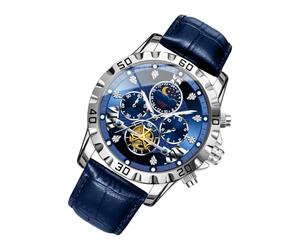 Reloj para Hombre Moon Phase - Un Reloj de Pulsera Casual Impermeable con Pantalla analógica Luminosa de Las Fases de y Correa de Piel sintética Duradera, con diseño Muy práctico, Azul, Se