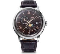 Reloj para hombre Orient Bambino Sun & Moon automático esfera marrón cuero RA...