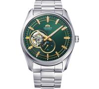 Reloj para hombre Orient semi esqueleto contemporáneo esfera verde pulsera de...