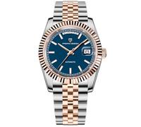 Reloj para Hombre Pagani Design DD36, con Esfera Dorada, Doble indicador de Fecha, Cristal de Zafiro, Caja de Acero Inoxidable, Resistencia al Agua de 10 Bar y Movimiento. (Azul Dorado - 1752A)