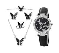 Reloj para mujer - Juego de reloj de con collar de anillos, reloj de pulsera, accesorios de para mamá, día de la madre, fiesta, vacaciones, oficina, cumpleaños, boda, negro, Refer to