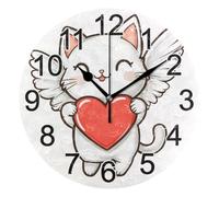Reloj Pared Funciona con Pilas Relojes De Pared Silencioso Reloj De Pared para Escuela Salón Sala 25cm Amante Gato Corazón