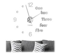 Relaxdays Wanduhr Reloj Pared DIY, para Pegar, con Números y Palabras, Tamaño Variable, Moderno para Salón, Plateado, Gomaespuma, 11,5 x 3,5 cm