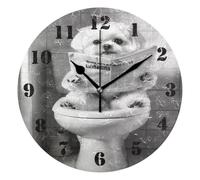 Reloj Pared,Periódico Toilte para Perros Malteses,Moderno Relojes Sin Marco Reloj Cocina Pared para Cocina Oficina 25cm