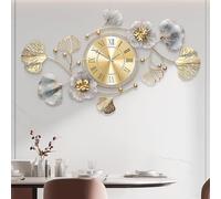 Reloj Pared Salon,Relojes de Pared Grande con Diseño de Hoja de Ginkgo de Metal Retro,Sin Tictac,Funciona con Pilas para Reloj de Pared Decorativo de Cocina y Dormitorio (Azul Retro-Roma, 82CM)