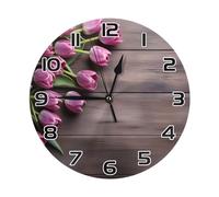 Reloj Pared,Textura de Madera de tulipán Morado,Sin Marco Relojes Movimiento de Cuarzo Reloj Cocina Pared para Oficina Hogar 25cm