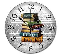 Reloj Pared,Viví mil Vidas Leí Libros Desechado,Sin Marco Relojes Moderno Reloj de Pared Redondo para Oficina Salon 25cm