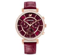 Reloj Passage Chrono, Fabricado en Suiza, Correa de piel, Rojo, Acabado tono oro rosa OS