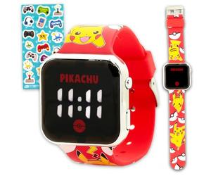 Reloj Pikachu para niños - Paquete con reloj digital LCD Pokemon para niños con correas con calcomanías de Pikachu y Pokeballs Plus | Reloj de pulsera Pokemon fácil de leer para niños
