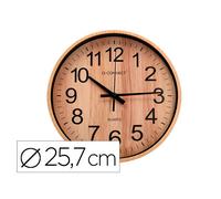 Reloj Q-Connect De Pared De Plastico Redondo 25,7 Cm Movimiento Silencioso Color Madera Natural