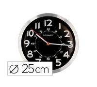 Reloj q-connect de pared metalico redondo 25 cm movimiento silencioso color negro con esfera cromado - KF16948