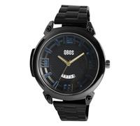 Reloj Qbos grande para hombre negro azul analógico fecha acero inoxidable cuarzo, negro, Negro 1