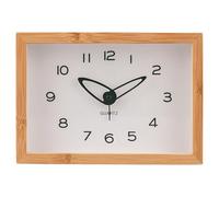 Reloj Rectangular de Mesa con Despertador, 19 x 13,8 cm, Estilo Minimalista Natural, Marco de bambú, Esfera Blanca, síbila