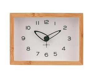 Reloj Rectangular de Mesa con Despertador, 19 x 13,8 cm, Estilo Minimalista Natural, Marco de bambú, Esfera Blanca, síbila