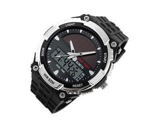 Reloj solar para hombre - Reloj deportivo digital para exteriores resistente al agua hasta 50 m, de pulsera informal con pantalla LED multifuncional, cronógrafo con fecha luminosa recargable | E