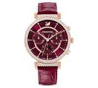 Reloj - SWAROVSKI - Passage Chrono - Cuero rojo tipo cocodrilo - Resistencia al agua 5 ATM - Estilo chic