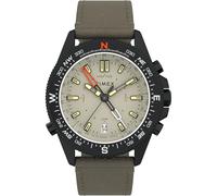 Timex Trend - Reloj de 46 mm para hombre, correa de liberación rápida de dos piezas de cuero marrón, esfera verde, caja en tono plateado TW2W14000