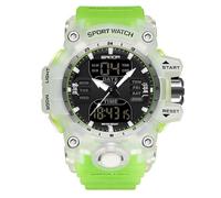 Reloj unisex analógico digital deportivo al aire libre, tácticas militares, multifunción, LED, electrónico, grande, impermeable, color caramelo, reloj de pulsera para estudiante, X verde translúcido