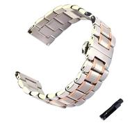 Relojes de acero inoxidable Correas de reloj Codo plano Universal de doble propósito 12 14 16 18 19 20 21 22 23 24 mm Banda de cierre de mariposa de doble presión + herramientas(Silverrose gold,23mm)