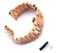 Relojes de acero inoxidable Correas de reloj Codo plano Universal de doble propósito 12 14 16 18 19 20 21 22 23 24 mm Banda de cierre de mariposa de doble presión + herramientas(Rose Gold,16mm)