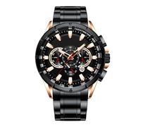 Relojes de acero inoxidable para hombre, reloj de negocios, cronógrafo de microsegundo, joyería de , calendario y fecha, banda mecánica clásica para cumpleaños, Año Nuevo, Negro y dorado, Se