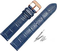 Relojes de cuero para hombres y mujeres Cuero genuino clásico azul oscuro for pulsera de marca 18 mm 20 mm 22 mm Correa con cierre de acero inoxidable (Color : Blue gold, Size : 12mm) ( Color : Blue R