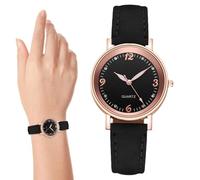 Relojes de cuero para mujer, resistentes a los arañazos, esfera redonda fácil de leer con diamantes de imitación, correa de cuero, exquisita mano de obra para cumpleaños, Lass + cuero + aleación,