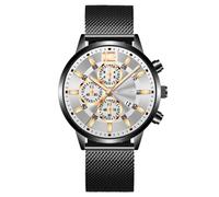 Relojes de Hombre Analógico de Cuarzo Cronógrafo Deportivo Correa de Malla de Acero Inoxidable Fecha Reloj de Pulsera Comercial, Letras Negras De Oro Rosa Cara Blanca, Pulsera