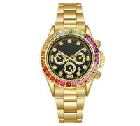Relojes de hombre Hip Hop Diamond Rhinestone completos Relojes de hombre de negocios Relojes de cuarzo impermeables Cronógrafo Fecha Calendario Relojes de mujer, Oro-b, Pulsera