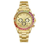 Relojes de hombre Hip Hop Diamond Rhinestone completos Relojes de hombre de negocios Relojes de cuarzo impermeables Cronógrafo Fecha Calendario Relojes de mujer, dorado, Pulsera