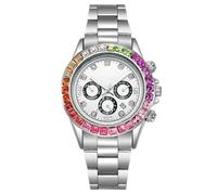 Relojes de hombre Hip Hop Diamond Rhinestone completos Relojes de hombre de negocios Relojes de cuarzo impermeables Cronógrafo Fecha Calendario Relojes de mujer, plateado, Pulsera