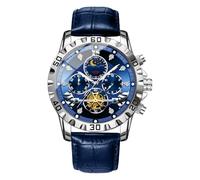 Relojes De Hombre - Relojes De Bracelerie, Reloj Cronógrafo Elegante | Relojes De Muñeca De Negocios, Cronógrafo Star Skyy Moon Phase Reloj De Totalmente Automático Multifunción Mluitage, azul