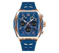 Relojes de lujo para hombre, reloj digital militar para hombre, reloj de pulsera cuadrado tonneau, cristal de zafiro, resistente al agua hasta 50 m, diseño de fecha, regalo para hombre, Azul y oro